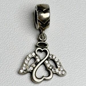 Michael Anthony Angel Wings Heart Dangle Charm 925 Silver CZ Italy Pave Halo